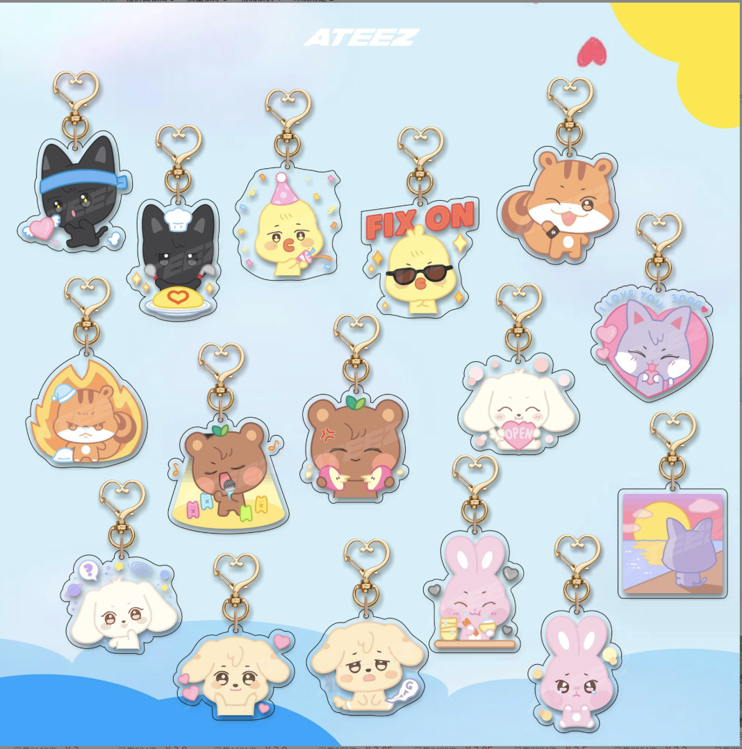 16pcs/set ateez cartoon keychain free shipping